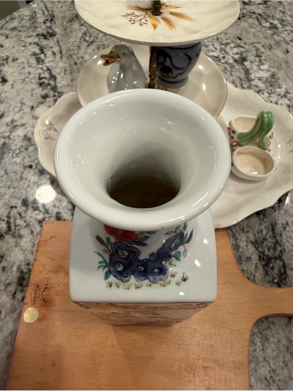 Hand-Painted Floral Porcelain Vase - White with Blue Flowers
